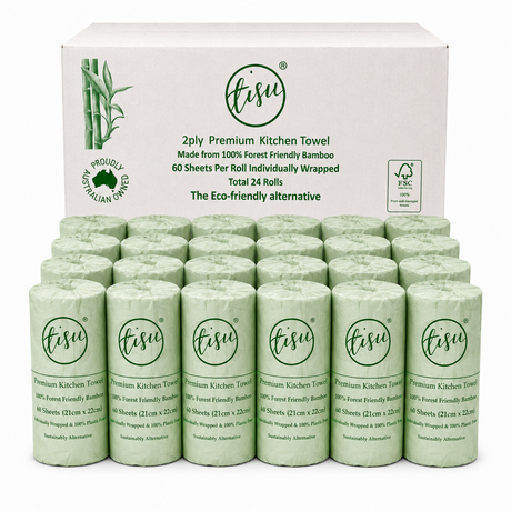 1440 Sheets Bamboo Paper Kitchen Towels Bulk Pack (24 Rolls x 60 Sheets)