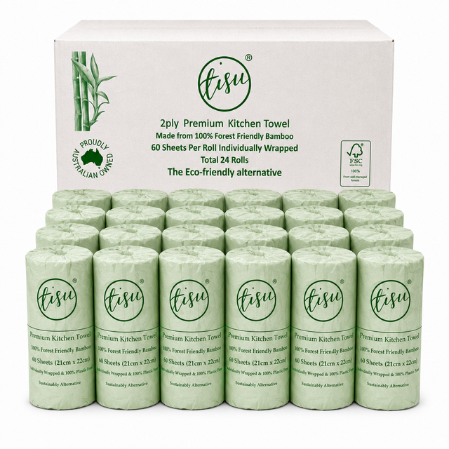 1440 Sheets Bamboo Paper Kitchen Towels Bulk Pack (24 Rolls x 60 Sheets)