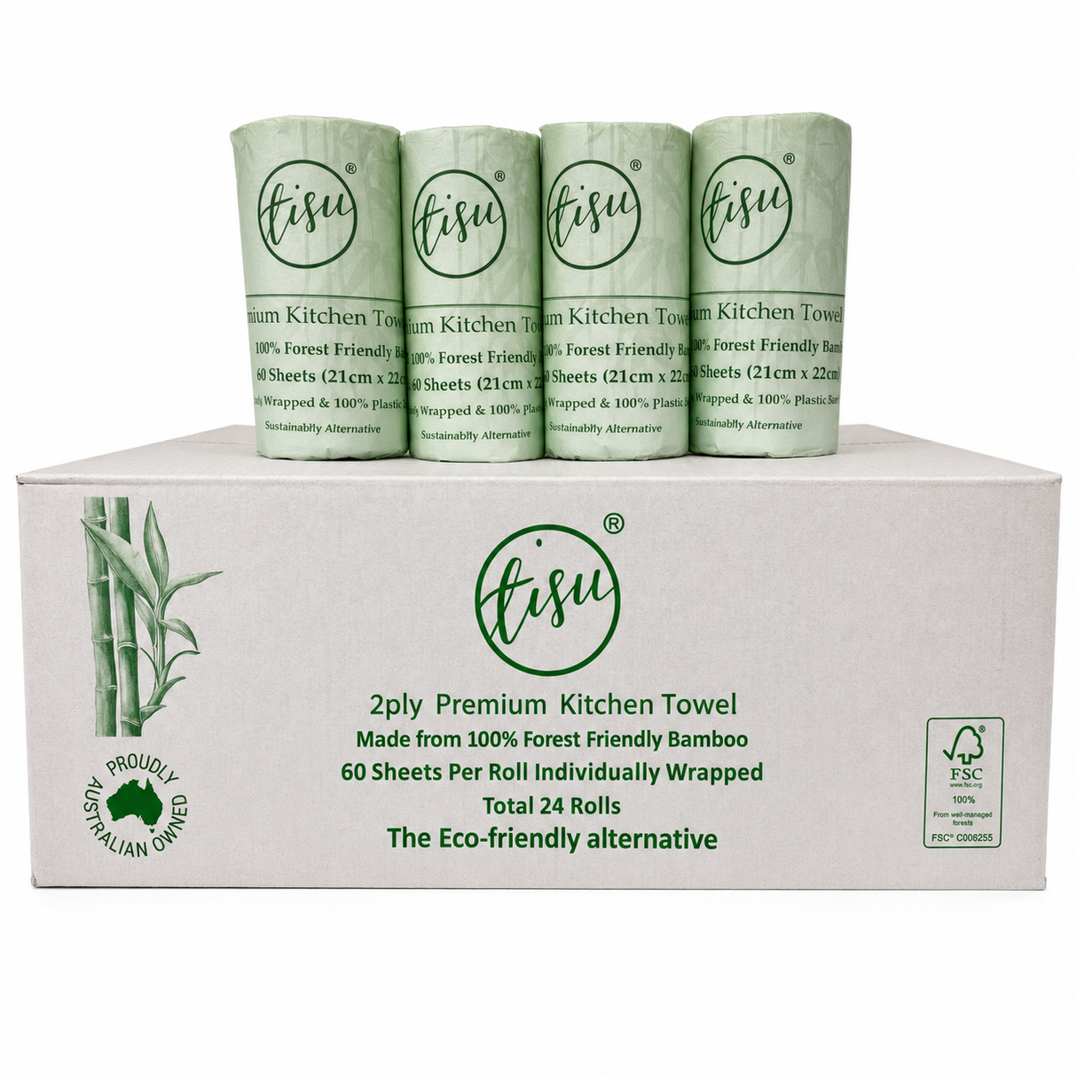 1440 Sheets Bamboo Paper Kitchen Towels Bulk Pack (24 Rolls x 60 Sheets)