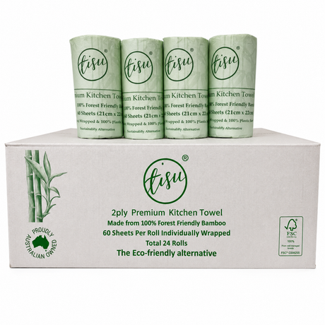 1440 Sheets Bamboo Paper Kitchen Towels Bulk Pack (24 Rolls x 60 Sheets)