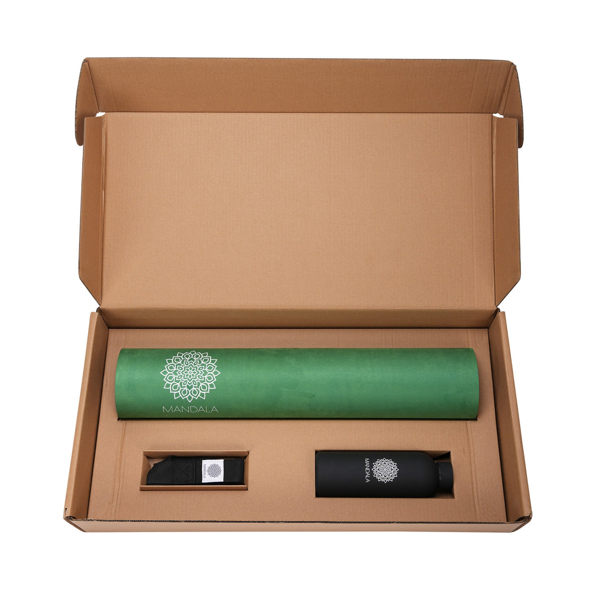 Mandala Premium Yoga Mat Set - Jade Green (5mm Vegan Suede Mat, Adjustable Strap & Stainless Steel Water Bottle)
