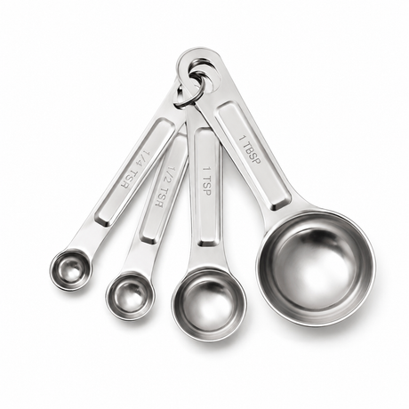 4x Stainless Steel Measuring Spoon Set with Ring Holder