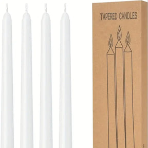 144x White Tapered Dinner Candles 20cm Bulk Pack - Unscented (Tall Wedding Table Candles)