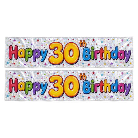 2x 2.6m Happy 30th Birthday Party Banner Pack - Sparkling Holographic Finish
