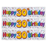 3x 2.6m Happy 30th Birthday Party Banner Pack - Sparkling Holographic Finish