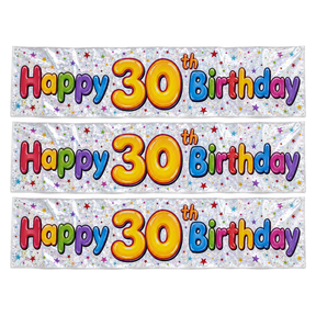 3x 2.6m Happy 30th Birthday Party Banner Pack - Sparkling Holographic Finish
