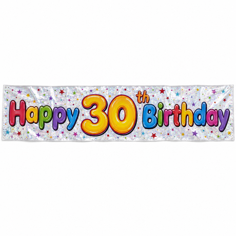 2x 2.6m Happy 30th Birthday Party Banner Pack - Sparkling Holographic Finish