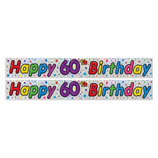 2x 2.6m Happy 60th Birthday Party Banner Pack - Sparkling Holographic Finish