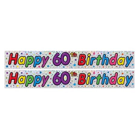 2x 2.6m Happy 60th Birthday Party Banner Pack - Sparkling Holographic Finish