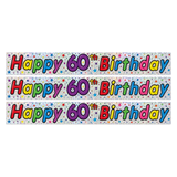 3x 2.6m Happy 60th Birthday Party Banner Pack - Sparkling Holographic Finish