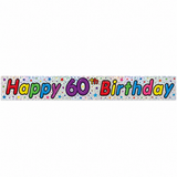 2.6m Happy 60th Birthday Party Banner - Sparkling Holographic Finish