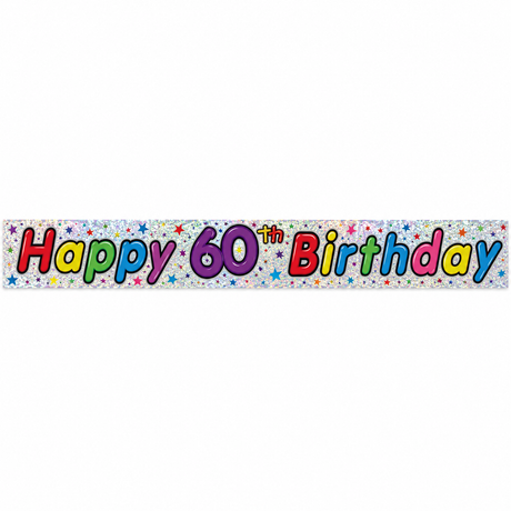 2x 2.6m Happy 60th Birthday Party Banner Pack - Sparkling Holographic Finish