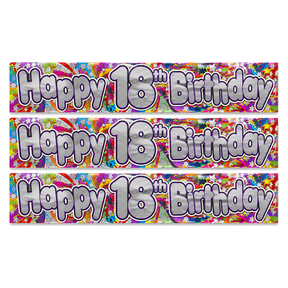 3x 2.6m Happy 18th Birthday Party Banner Pack - Bright Festive Design
