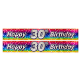 2x 2.6m Happy 30th Birthday Party Banner Pack - Rainbow (Shimmering Metallic Finish)