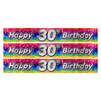 3x 2.6m Happy 30th Birthday Party Banner Pack - Rainbow (Shimmering Metallic Finish)