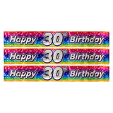 3x 2.6m Happy 30th Birthday Party Banner Pack - Rainbow (Shimmering Metallic Finish)