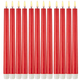 24x LED Flickering Flame Taper Candles Bulk Pack - Red (25cm Real Wax Tall Candle)