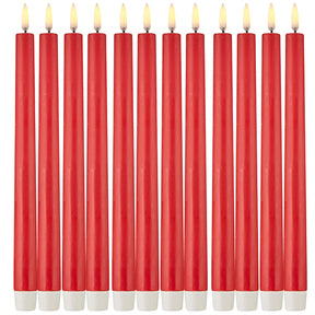 24x LED Flickering Flame Taper Candles Bulk Pack - Red (25cm Real Wax Tall Candle)