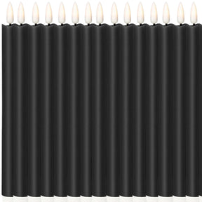 24x LED Flickering Wax Taper Candles (Battery Operated) Bulk in Black