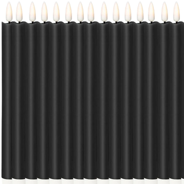 24x LED Flickering Wax Taper Candles (Battery Operated) Bulk in Black