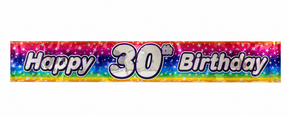 2.6m Happy 30th Birthday Party Banner - Rainbow (Shimmering Metallic Finish)
