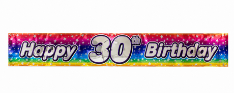 2.6m Happy 30th Birthday Party Banner - Rainbow (Shimmering Metallic Finish)