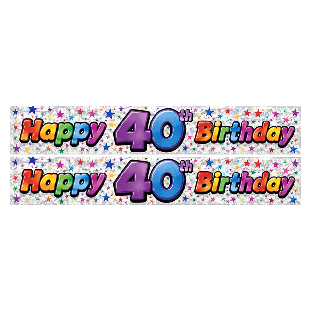 2x 2.6m Happy 40th Birthday Party Banner Pack - Glitter Holographic Finish