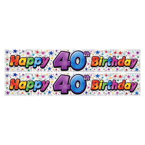 2x 2.6m Happy 40th Birthday Party Banner Pack - Glitter Holographic Finish