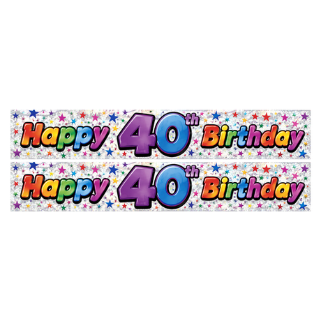 2x 2.6m Happy 40th Birthday Party Banner Pack - Glitter Holographic Finish