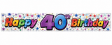 2.6m Happy 40th Birthday Party Banner - Glitter Holographic Finish