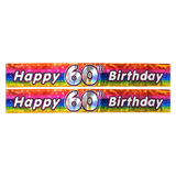 2x 2.6m Happy 60th Birthday Party Banner Pack - Rainbow (Shimmering Metallic Finish)