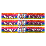 3x 2.6m Happy 60th Birthday Party Banner Pack - Rainbow (Shimmering Metallic Finish)