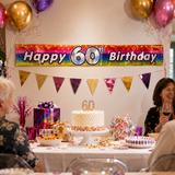 2.6m Happy 60th Birthday Party Banner - Rainbow (Shimmering Metallic Finish)