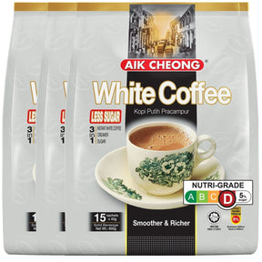 3x Aik Cheong White Instant Coffee Packs (45x 40g Sachets) - Less Sugar (1.8kg Total) Bulk