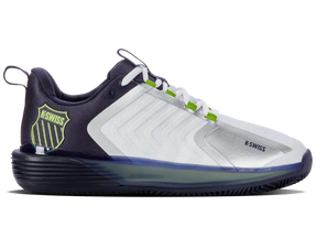K-Swiss Mens Ultrashot 3 Clay Court Tennis Shoes in White/Peacot/Lime