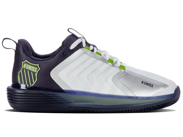 K-Swiss Mens Ultrashot 3 Clay Court Tennis Shoes in White/Peacot/Lime
