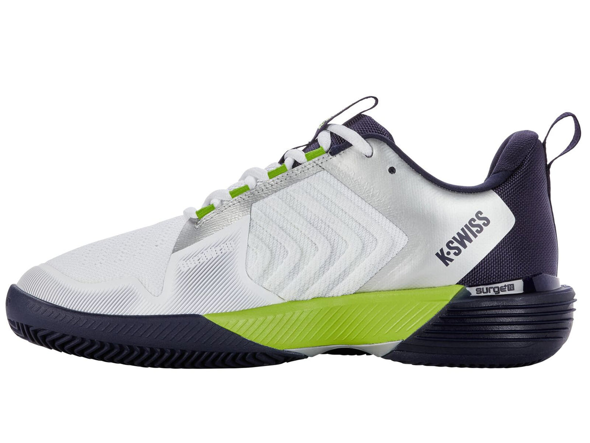 K-Swiss Mens Ultrashot 3 Clay Court Tennis Shoes in White/Peacot/Lime