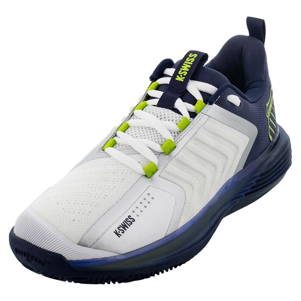 K-Swiss Mens Ultrashot 3 Clay Court Tennis Shoes in White/Peacot/Lime