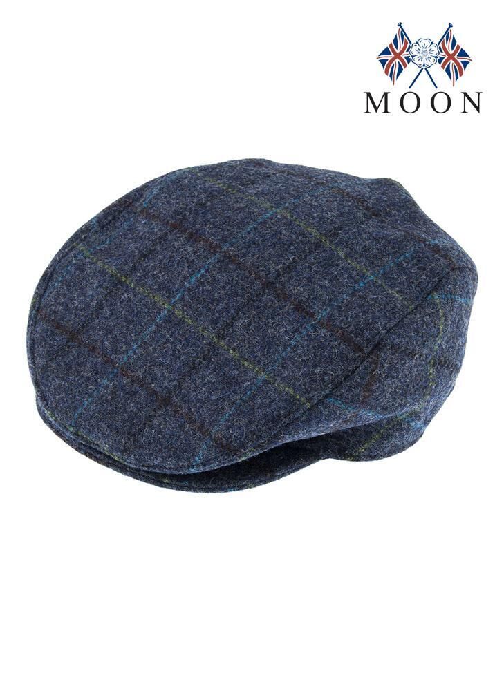 DENTS Abraham Moon Tweed Flat Cap Wool Ivy Hat Driving Cabbie Quilted - Blue