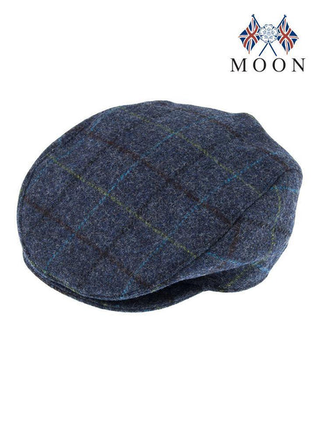 DENTS Abraham Moon Tweed Flat Cap Wool Ivy Hat Driving Cabbie Quilted - Blue