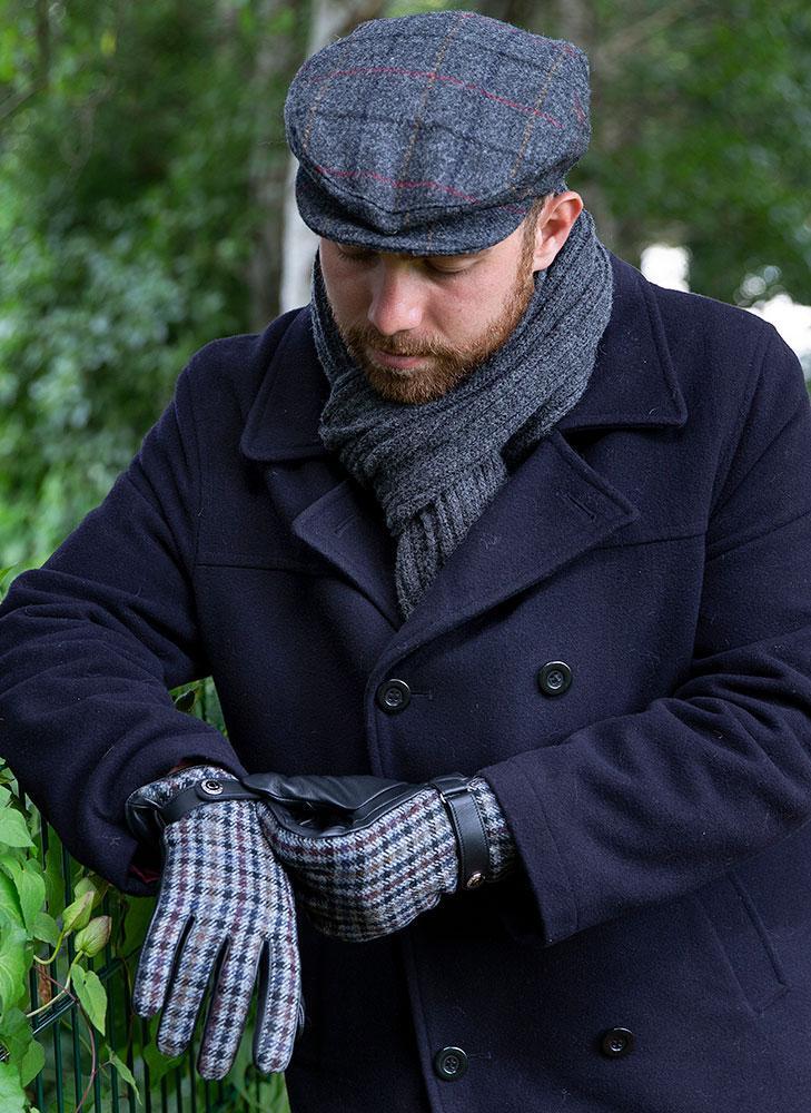 DENTS Abraham Moon Tweed Flat Cap Wool Ivy Hat Driving Cabbie Quilted - Blue