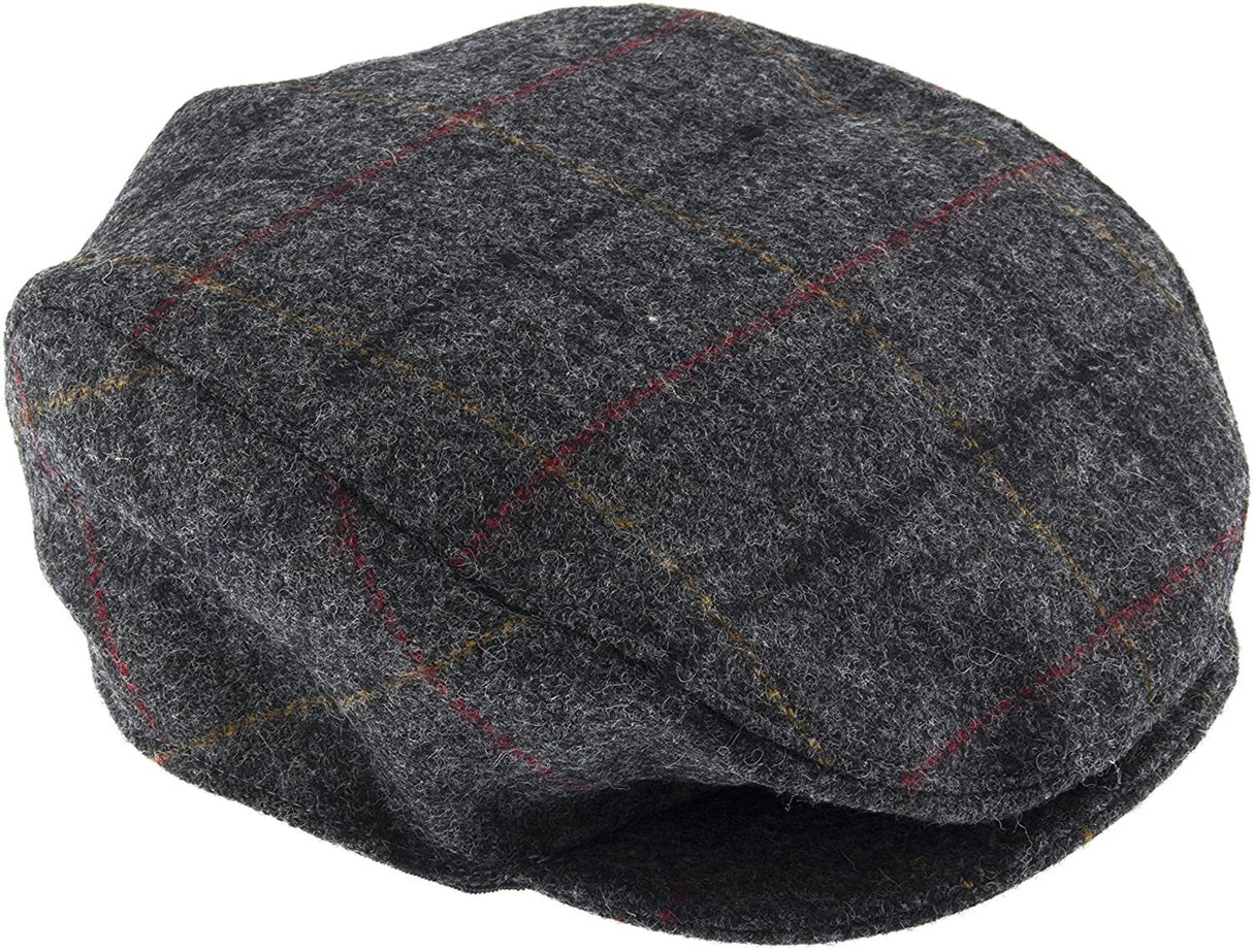 Dents Mens Abraham Moon Tweed Quilted Flat Cap - Charcoal (Driving Cabbie Ivy Hat)