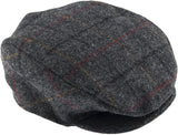 Dents Mens Abraham Moon Tweed Quilted Flat Cap - Charcoal (Driving Cabbie Ivy Hat)