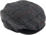Dents Mens Abraham Moon Tweed Quilted Flat Cap - Charcoal (Driving Cabbie Ivy Hat)