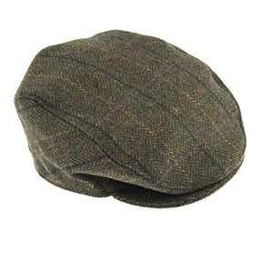 Dents Mens Abraham Moon Tweed Quilted Flat Cap - Olive (Driving Cabbie Ivy Hat)