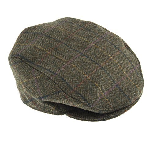 Dents Mens Abraham Moon Tweed Quilted Flat Cap - Olive (Driving Cabbie Ivy Hat)