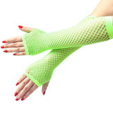 12x FISHNET GLOVES Fingerless Elbow Length 70s 80s Womens Costume Party BULK - Fluro Yellow