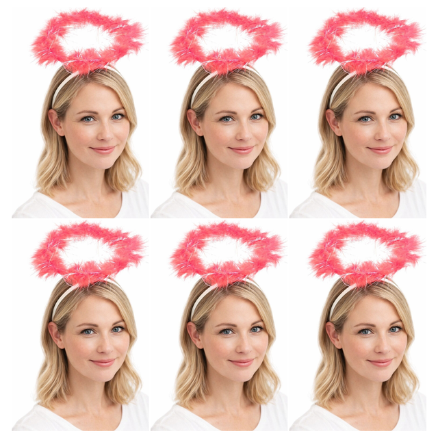 6x Red Angel Headband Bulk Pack - Halo Hair Hoop for Costume/Fancy Dress Party