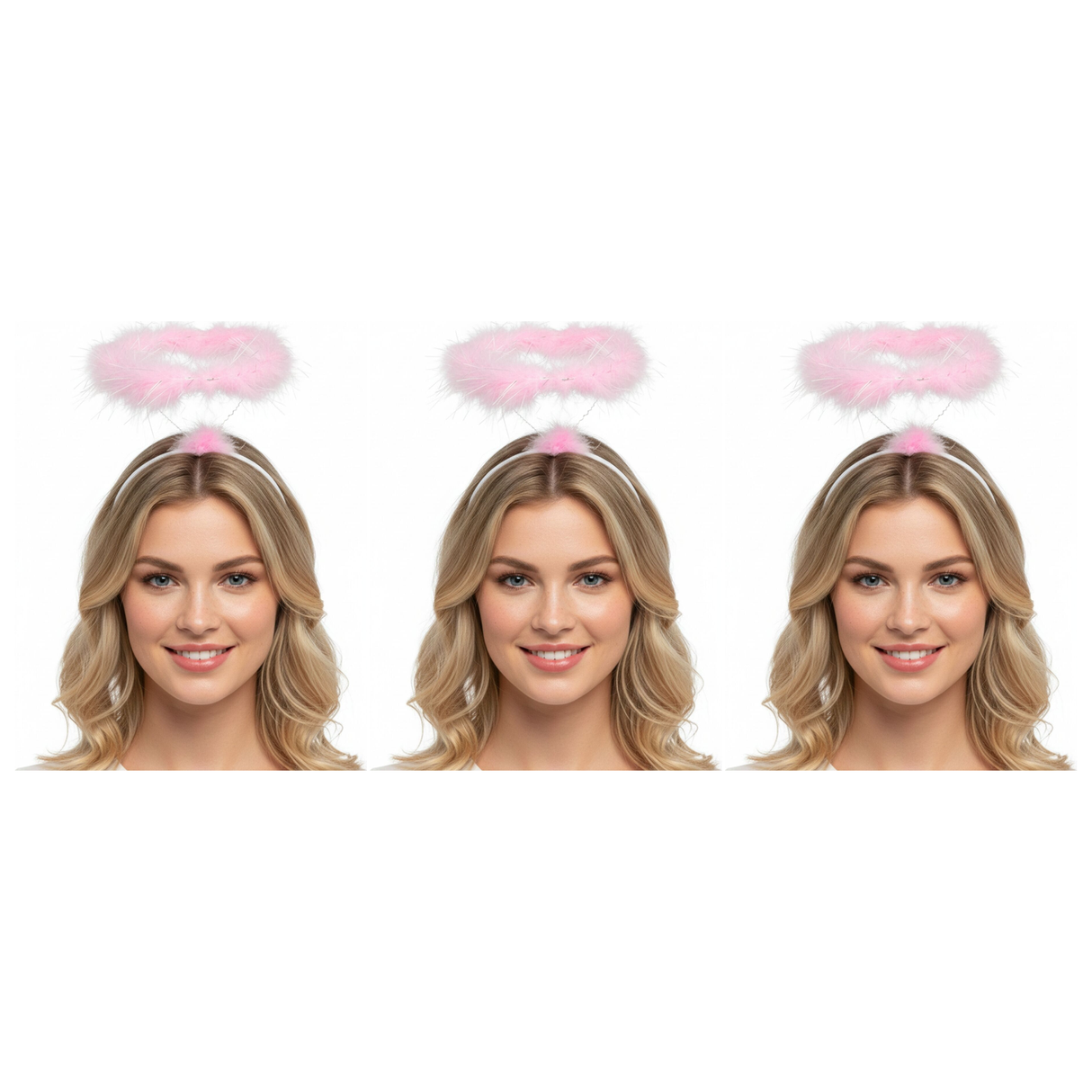 3x Pink Angel Headband Pack - Halo Hair Hoop for Costume/Fancy Dress Party