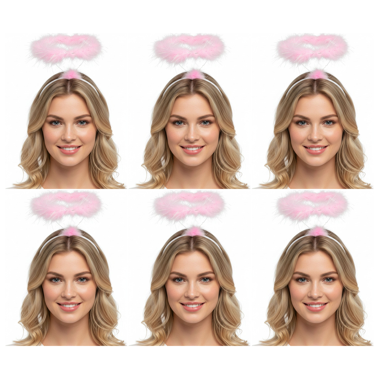 6x Pink Angel Headband Bulk Pack - Halo Hair Hoop for Costume/Fancy Dress Party